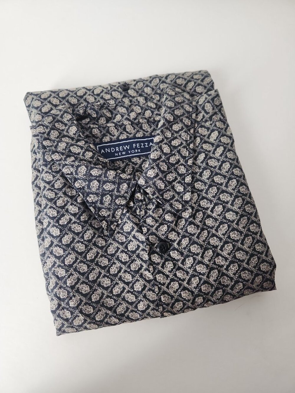 Vintage Silk short-sleeve button-down shirt Andrew Fezza New York abstract men L